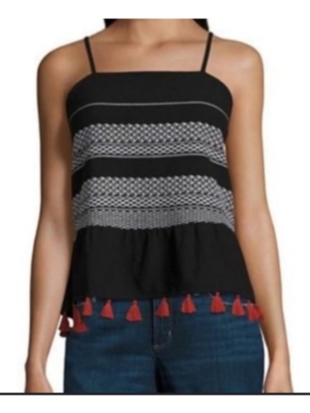 a.n.a Black Tassel-Trim Spaghetti Strap Tank Top. Size Large
